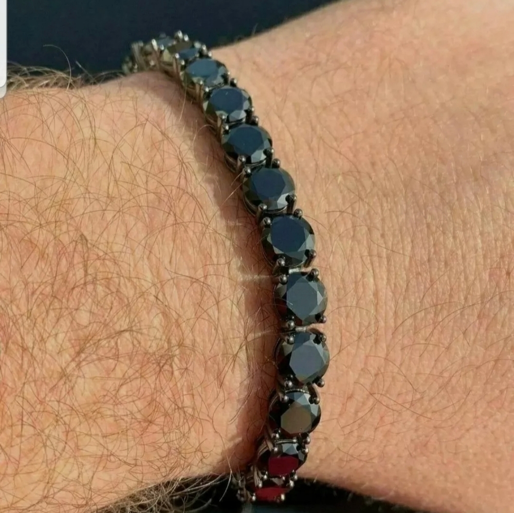 GutMens Tennis Bracelet sterli Silver 5mm Man Made Black Diamond Tennis Bracelet